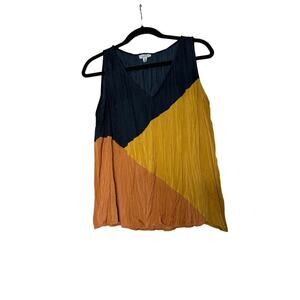 Anthropologie Current Air Orange Navy Yellow Sleeveless Flowy Tank Top Blouse